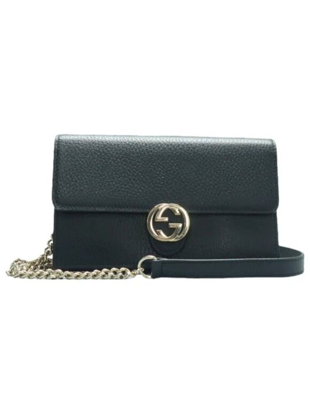 Authentic Gucci Soho Chain Crossbody Bag Black Pebbled Leather GG Logo LuxuryBag